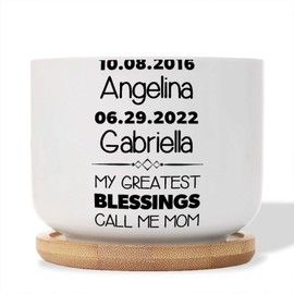 DecStic My Greatest Blessing Call Me Mom Ceramic Planters Bible Verse Snake Plant Live Indoor with Pot with Drainage Holes and Saucers Pot for Succulents Cactus Garden Windowsill