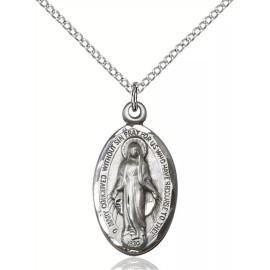 Bliss Sterling Silver Miraculous Medal Catholic Pendant Necklace 24" Chain GiftBox