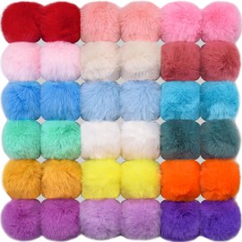 BQTQ 36 Pieces Faux Fur Pom Pom Fluffy Pom Pom Balls with Elastic Loop DIY Faux Rabbit Fur Pom Pom for Hats Beanie Shoes Scarves Gloves Bags Accessories(18 Colors, 2 Pcs Each Color)