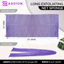 Adeton African Net Cloth, Long Net Sponge, Exfoliating Body Scrubber, Body Exfoliator, 17 Colors, Sapo, Shower Bath Accessories, Back Foot Scalp Scrub, Flat Dead Skin Remover, Body Wash (Purple)