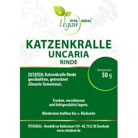 VITA IDEAL Vegan® Uncaria - Bark 50 g cut and dried - Uncaria tomentosa - cat claw - cat claw bark - UNCARIARINDE herbs tea and infusion, without additives.