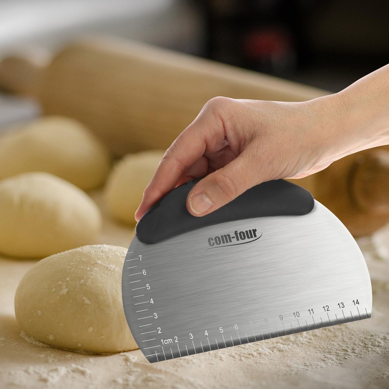 COM-FOUR® Premium Dough Spatula, Stainless Steel Dough Cutter with Plastic