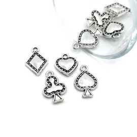 Guerrilla Charm 1 or 5 Sets Silver Playing Card Suit Charms - US Seller - 1 Set (4 Pieces)