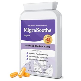 MigraSoothe Original Vitamin B2 Riboflavin 400mg Capsules for Adults - High Strength Daily Supplement for Migraine Wellness Routine and Energy Metabolism - Vegan, Made in UK, 60 Capsules