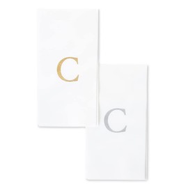 AMERICAN HOMESTEAD Disposable Hand Towels - Gold Monogrammed Guest Napkins - Linen-Like Bathroom Paper Towels for Guests - Perfect Wedding and Party Napkins - 25 Count (Gold C)
