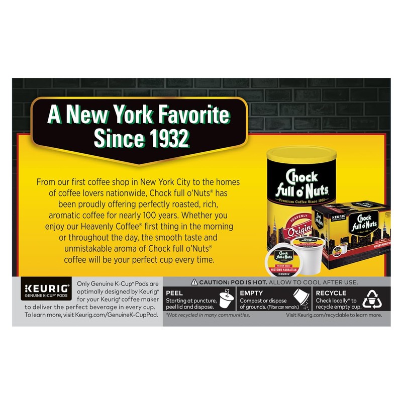 Chock Full o'Nuts Upper West Side Coffee, Dark Roast, Compatible