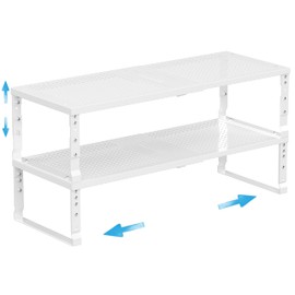 Wobmmi Expandable Spice Rack Kitchen Cabinet Shelf Organizer, Stackable Storage Shelves Rack, Adjustable Counter Shelf for Cabinets, Countertop, Cupboard,Pantry and More(2Packs/White/Large)