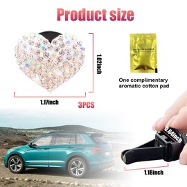 3 PCS Bling Car Air Vent Clips, Crystal Heart Shaped Auto Air Conditioning Outlet Clip, Rhinestone Air Freshener for Women Girls, Sparkly Vehicle Interior Decor Accessories(White)