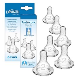Dr. Brown's - Paquete de 2, Flow Natural Preem, pezón estándar, Nivel 2 (3m+), Transparente, 6 unidades
