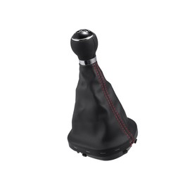 REPAIROCK 6 Speed Manual Gear Shift Knob with Boot Dust Cover Compatible for VW Caddy II 2 2004-2009, Durable Faux Leather Black Red Stick Shifter Lever Knob Auto Replacement Parts
