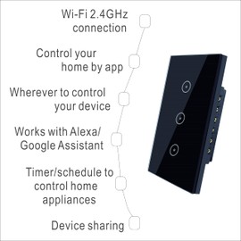 Jinvoo WiFi Wall Light Touch Panel Switch, Remote Control with Smart Phone,No Hub Required, AC 120V, Compatiable with Alexa Echo, Works with Google Home (3gang-2pack-Black)