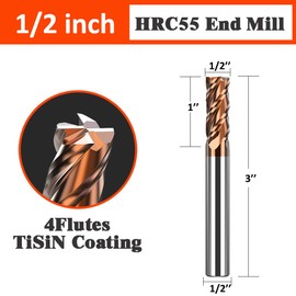 XUHANCNC Tungsten Square End Mill - 4 Flute - ISE1/2 4T (1 Pcs, 1/2") - for Milling Alloy Steel, Hardened Steel, TISIN Coating& Metal & More – Mill Bits Sets for DIYers & Professionals (1, 1/2)