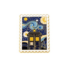 Van Gogh Police Box Stamp Enamel Pin Starry Night Metal Badge Brooch For Backpacks