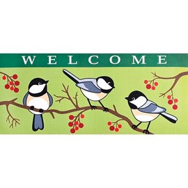 Dicksons Magnolia Garden Chickadee 22 x 10 Inch Rubber Indoor Outdoor Non-Slip Doormat Insert for Entryway, Green & Blue, Welcome