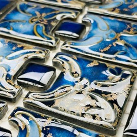 Tenedos Florencia Calacatta Blue Glossy Porcelain Border Pool Wall Floor Tile Backsplash on 6x12 Mesh Mounted Easy Installation for Bathroom Shower, Kitchen, Accent Decor (1 Piece)