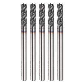 HARFINGTON 5pcs Carbide Square Nose End Mill Bit 1/8" Cut Dia 4 Flutes TiAlN Coated Milling Cutter for Hardened Steel Metal (1/8" Shank 3/8" Cut Length 1-1/2" Long 30 Degree Helix)