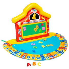 BANZAI Jr. School Splash Inflatable Water Play Mat, 58" x 36" x 30" Educational Outdoor Splash Pad for Kids with 39 Letters, Numbers, and Shapes