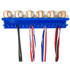 MWCSPORTS BASEBALL BAT RACK 17 MINI BATS 6 BALLS WALL HOLDER  DISPLAY Trophy Awards Metals - Blue