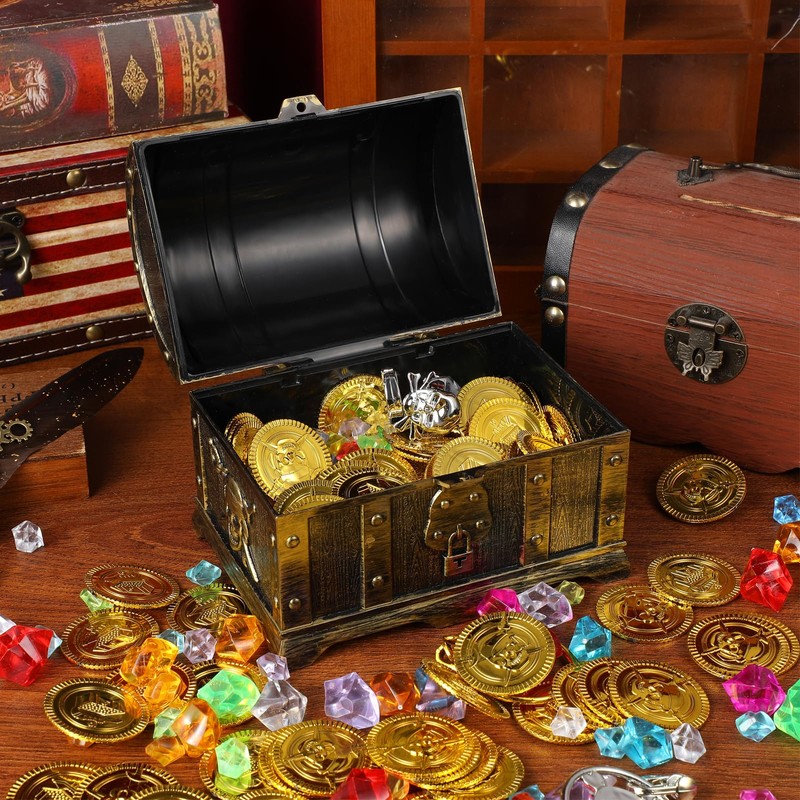 STOBOK 205PCS Kids Treasure Box Pirate Chest Organizer with Gold
