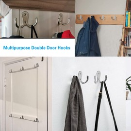 Pangutiandi 10 Pcs Wall Hooks Coat Hooks Double Clothes Hooks with 20 Pcs Screws,Utility Towel Hooks for Kitchen Bathroom Toilet Silver