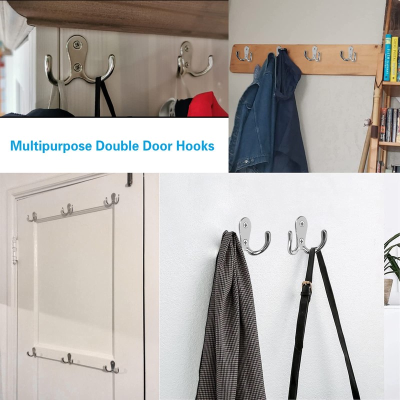 Pangutiandi 10 Pcs Wall Hooks Coat Hooks Double Clothes Hooks