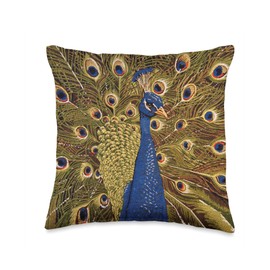 Peacock Vintage Art Nouveau Peacock Jacquard Woven Tapestry Throw Pillow