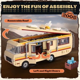 【TOKMOC】66002,Yellow Rvs Building Block Set,Upgraded Creative yellow bus Building Brick,Classic Camper Van gift Toy Suitable for Birthday Gifts, Movie Fans Collection,For aged 12 and above,Stress relief toy,986 Pieces car building perfect christmas