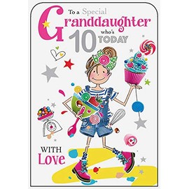 Jonny Javelin - 'Happy Birthday' Granddaughter 10th Birthday Greetings Card - Fun, Random, Pink, Cakes, Colourful, Baking Design