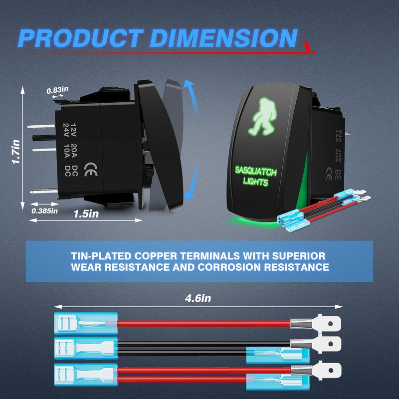 MICTUNING 5pin BIGFOOT Rocker Switch ON-OFF LED Light 20A 12V