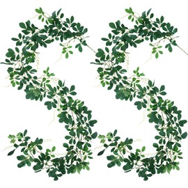 2Pcs Artificial Olive Leaf Garland 6FT Green Leaf Garland Silk Ivy Vines Hanging Leaves for Indoor Home Porch Outdoor Party Wedding Arch Decoration