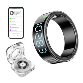 Smart Ring Fitness Tracker - Heart Rate & Blood Oxygen Monitor, Sleep & Activity Tracking, Gesture Control, IP68 Waterproof, Rechargeable Charging Case, No Subscription, for iOS & Android(Black 13)