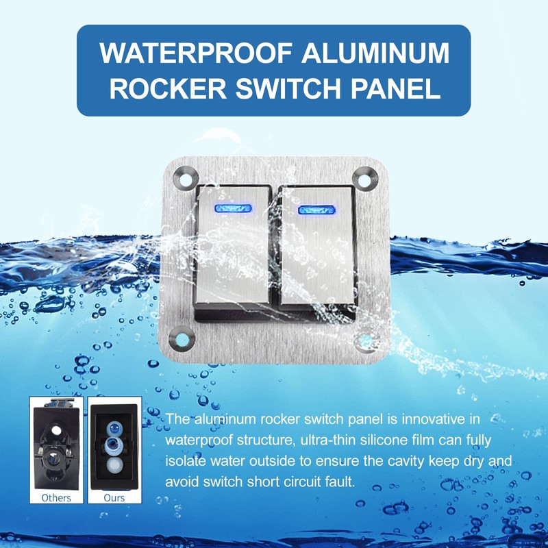 Xhtechnology 2 Gang Aluminum Rocker Switch Panel - 12V/24V Switch