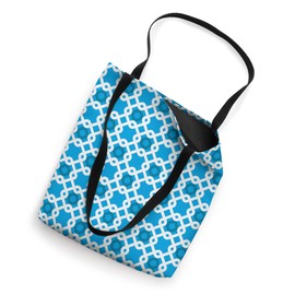 White Azure Blue Chained Rounded Squares Coastal Pattern Tote Bag