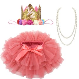 BGFKS Baby Girls Soft Tutu Skirt with Diaper Cover,1/2st Birthday Party Tutu Skirt Sets (Watermelon)