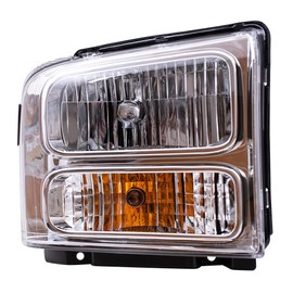 Brock Replacement Pair Set Halogen Headlights Headlamp w/Chrome Bezel Compatible with 05-07 Super Duty Pickup Truck 6C3Z13008BB 6C3Z13008AB FO2502217 FO2503217