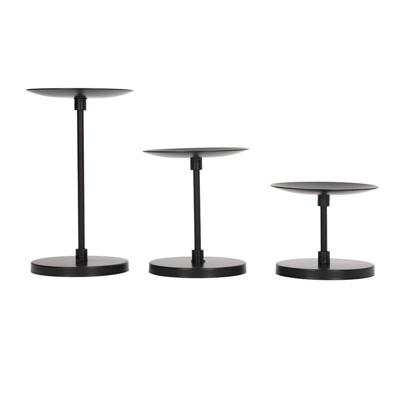 3pcs Pillar Candle Holder Black Double Sided Black Piano Paint