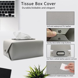 YANGKLUIB Leather Tissue Box Cover, Modern Decorative PU Leather Rectangular Tissue Box Case Organizer Holder for Vanity Countertop, Night Stands, Livingroom, Office Desk & Car (Gray)