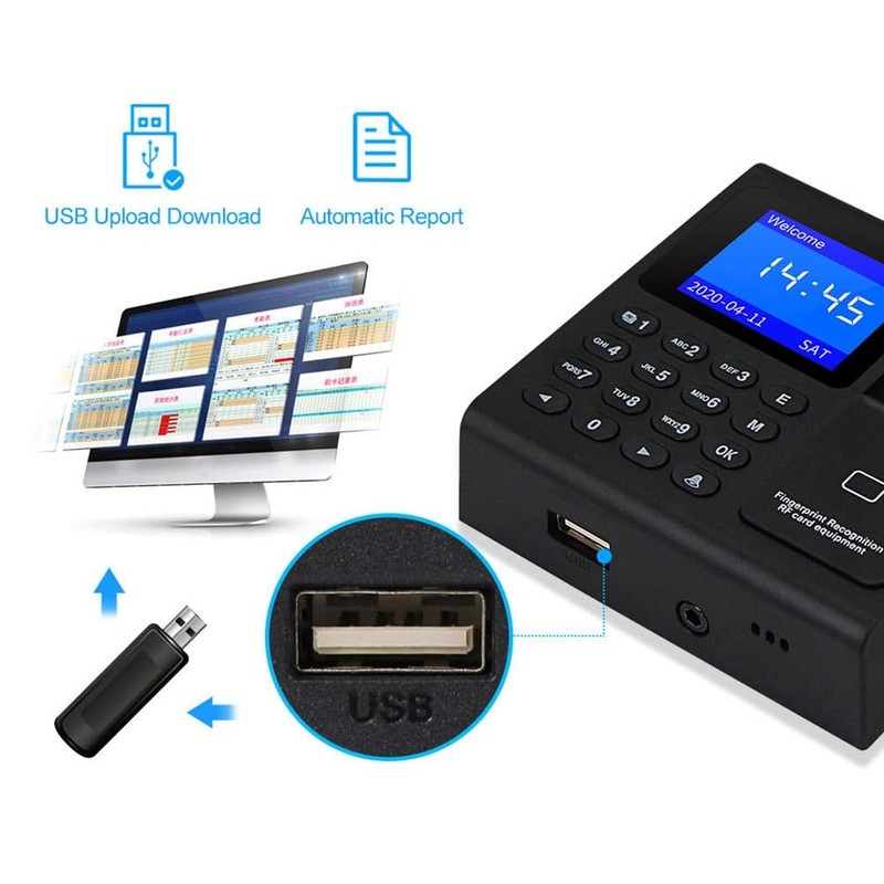 RANJOVER Fingerprint Attendance Machine+10 Cards Access Control Electric Time Clock