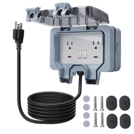 STARELO Outdoor Power Outlet with 15FT Extension Cord, IP66 Waterproof Outdoor Wall Power Socket with Cover, 14AWG 125V 15Amp 2-Gang Switched Wall Plug Socket Box with Switch On-Off and LED Indicator