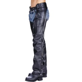 Milwaukee Leather LKM5723 Classic Black Leather Unisex Motorcycle Riding Biker Chaps for Men and Women - 40