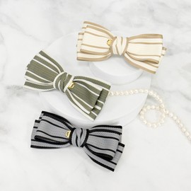 (3 types) Burnaby natural color combination striped hairpin gray / (3종) 버나비 내추럴 배색 스트라이프 헤어핀 그레이