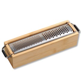 Kesper | Parmesan Grater, Material: Stainless Steel, Bamboo, Dimensions: W 25 x H 5.6 x D 6.2 cm, Colour: Silver, Brown | 58060