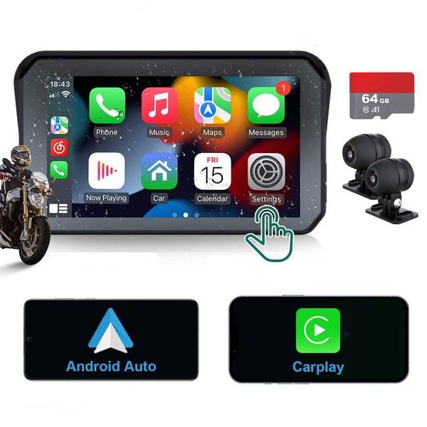 Motorcycle DVR: Wireless Apple Carplay, Android Auto, Dual HD 1080P