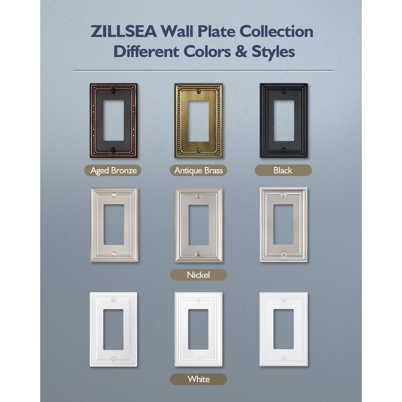 ZILLSEA 4-Pack Aged Bronze Outlet Cover Plates, Metal Decorator Wall