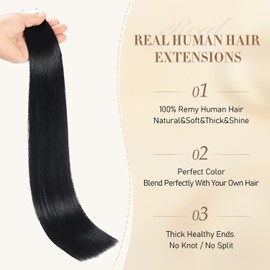 YGP Tape in Hair Extensions Human Hair 14 Inch 40g 20 Pcs Jet Black Tape in Extensions Double Side Durable Invisible Tape Hair Extensions (#1, 14 inch)