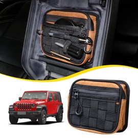 RERPRO Center Console Organizer Storage Compatible with 2018-2025 Jeep Wrangler JL 4XE Gladiator JT Accessories Console Organizer Armrest Hidden Bag with Tactical Webbing Molle Panel, Orange
