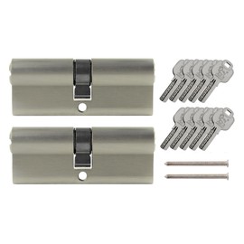 2x Profile Cylinder 80 mm 40/40 10x Key Door Cylinder Lock Simultaneous Locking Silver Metallic