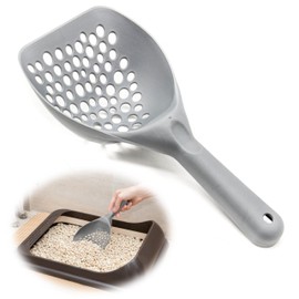 Petopedia Cat Litter Scoop LARGE, Plastic Cat Litter Shovel Cat Poop Scoop Cat Litter Tray Scoop Handy Sand Sifter Poop Sieve Cleaning Tool Shovel Scoop Set Lightweight (Grey)