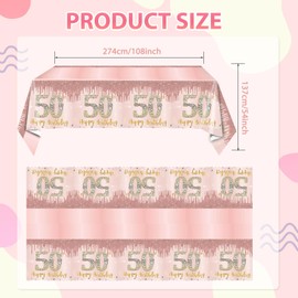 3 Pack 50th Birthday Tablecloth Decorations for Her Rose Gold Happy 50 Birthday Table Cover Party Supplies 50 Year Old Birthday Plastic Disposable Rectangular Table Cloth Decor for Gifts Women