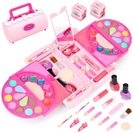 Juguete De Maquillaje, Kit De Maquillaje Lavable, Estuche Para Cosméticos Estilo Bolso, Juguetes De Princesas De Simulación, No Toxico, Para Niños De 3,4,5+ Años, Regalo De Navidad y Cumpleaños (Rosa)